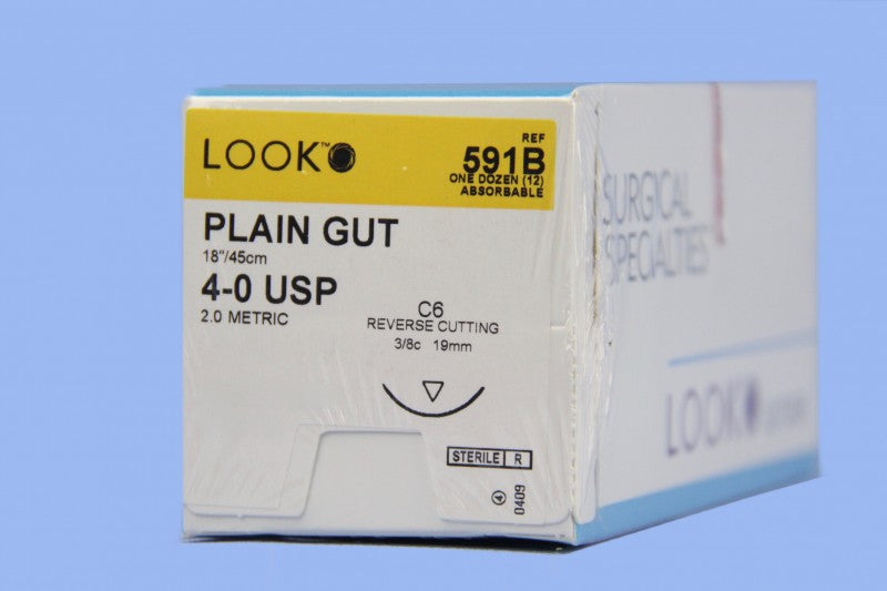 Look Plain Gut Sutures Absorbable Cuticular Reverse Cutting, 12/Box
