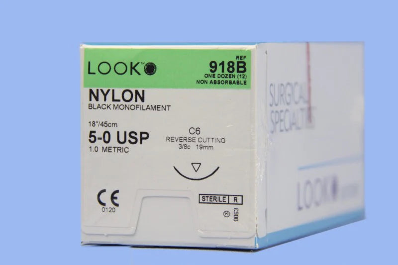 Look Black Nylon Sutures Reverse Cutting,12/Box 918B-921B-925B