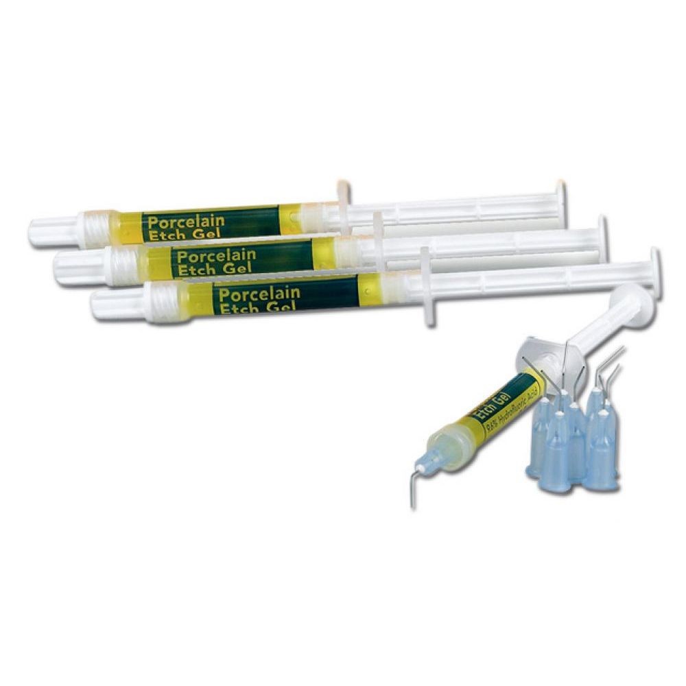 Pulpdent Porcelain Etch Gel Kit: 4 x 1.2 mL syringes gel + 8 applicator tips