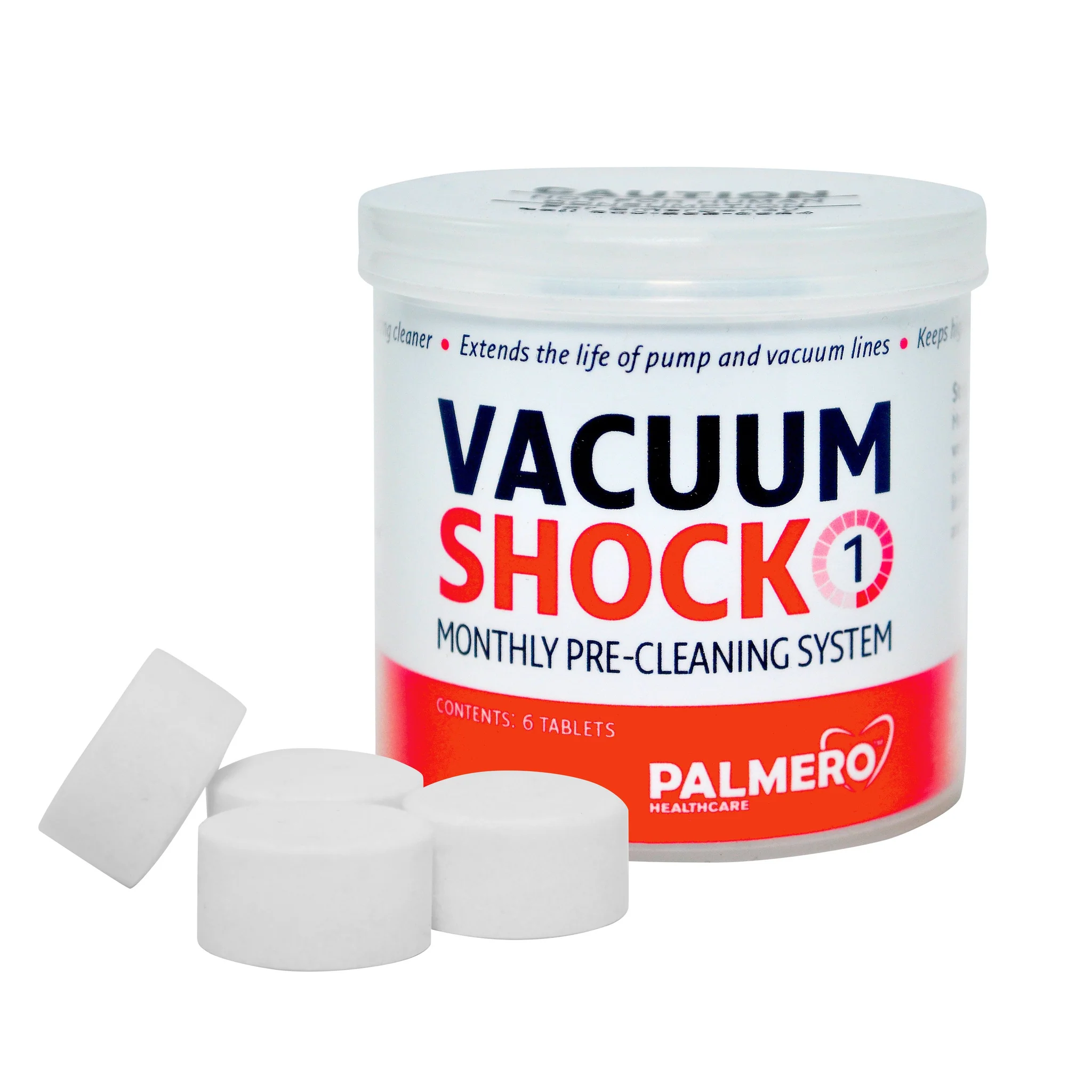 Vacuum Shock, Evacuation System Cleaner Maintenance Kit , 6 Tablets/Jar-Palmero