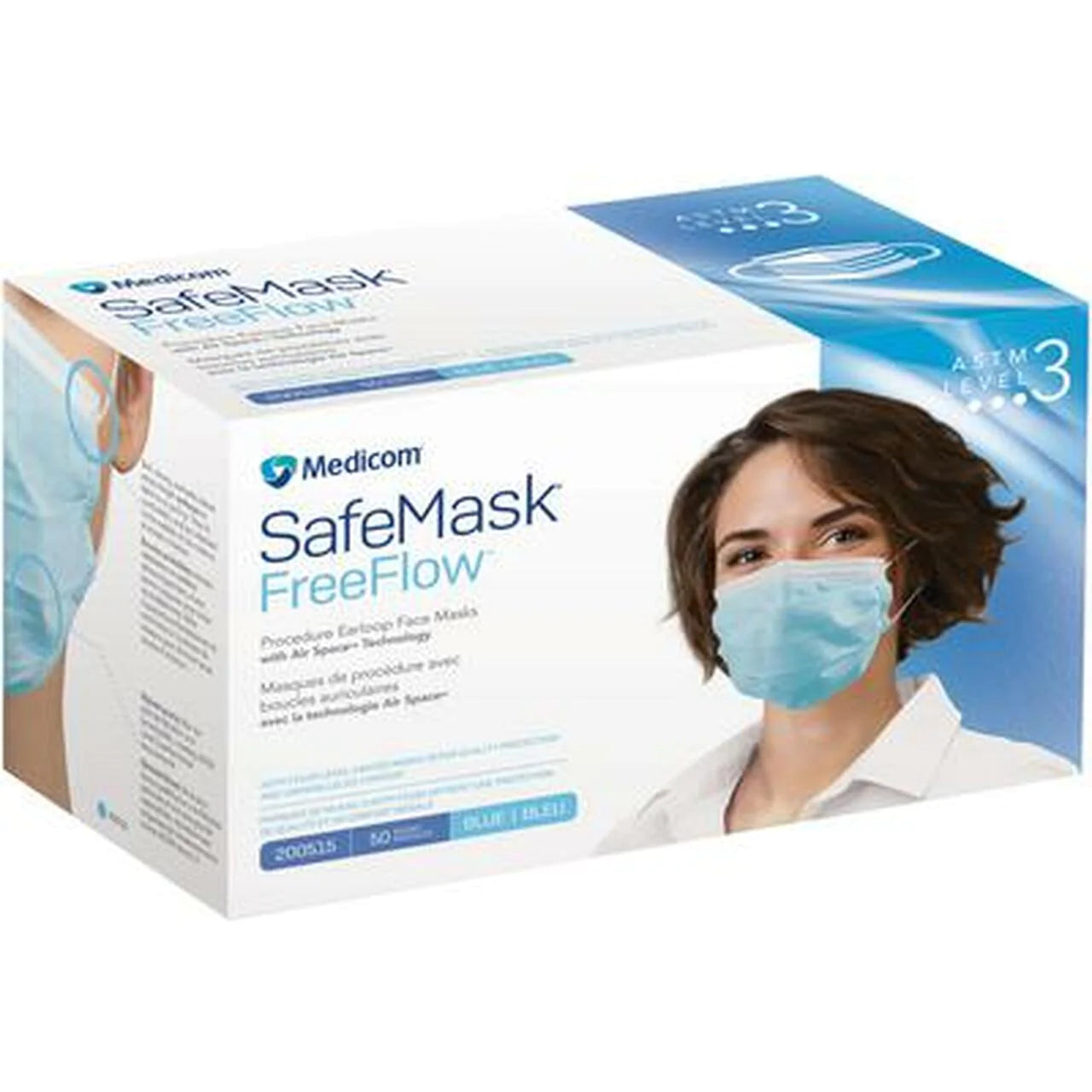 Medicom, Safe Mask, FreeFlow, Level 3, Earloop, Blue, 50/Pkg #200515