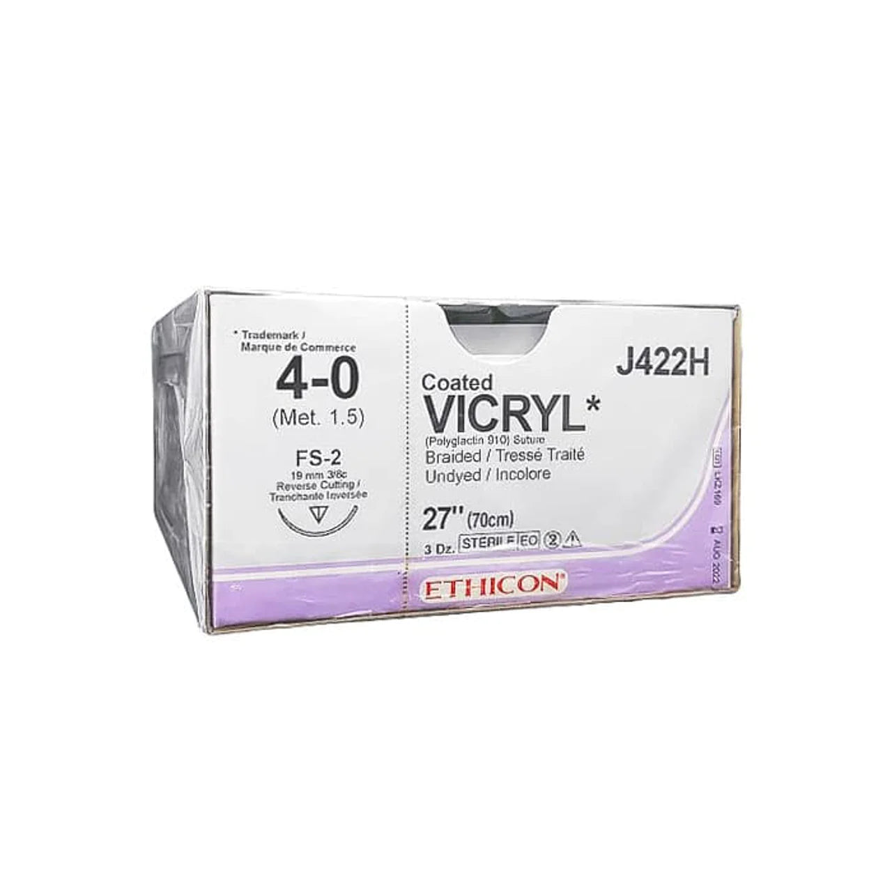 J422H-Ethicon Sutures. Vicryl. 4-0-FS-2 27" 36/Box